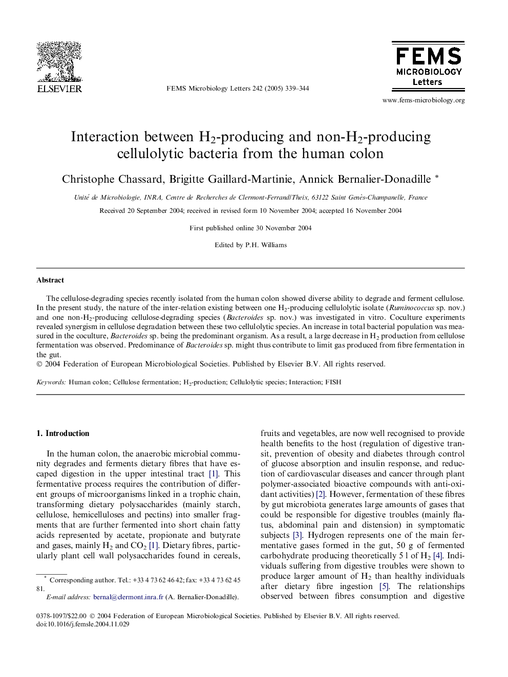 Interaction between H2-producing and non-H2-producing cellulolytic bacteria from the human colon