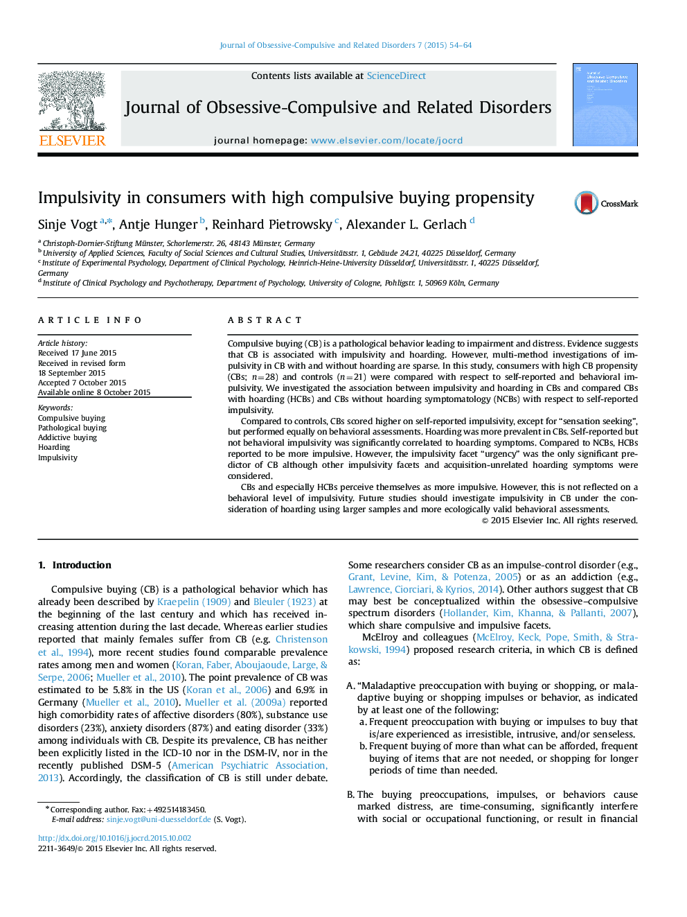 Impulsivity in consumers with high compulsive buying propensity