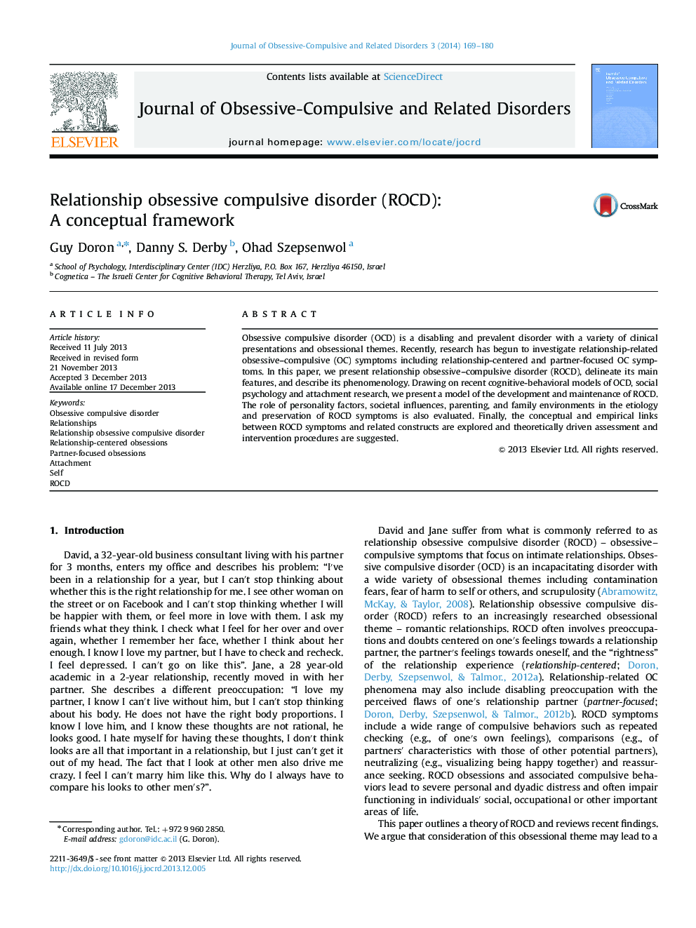 Relationship obsessive compulsive disorder (ROCD): A conceptual framework