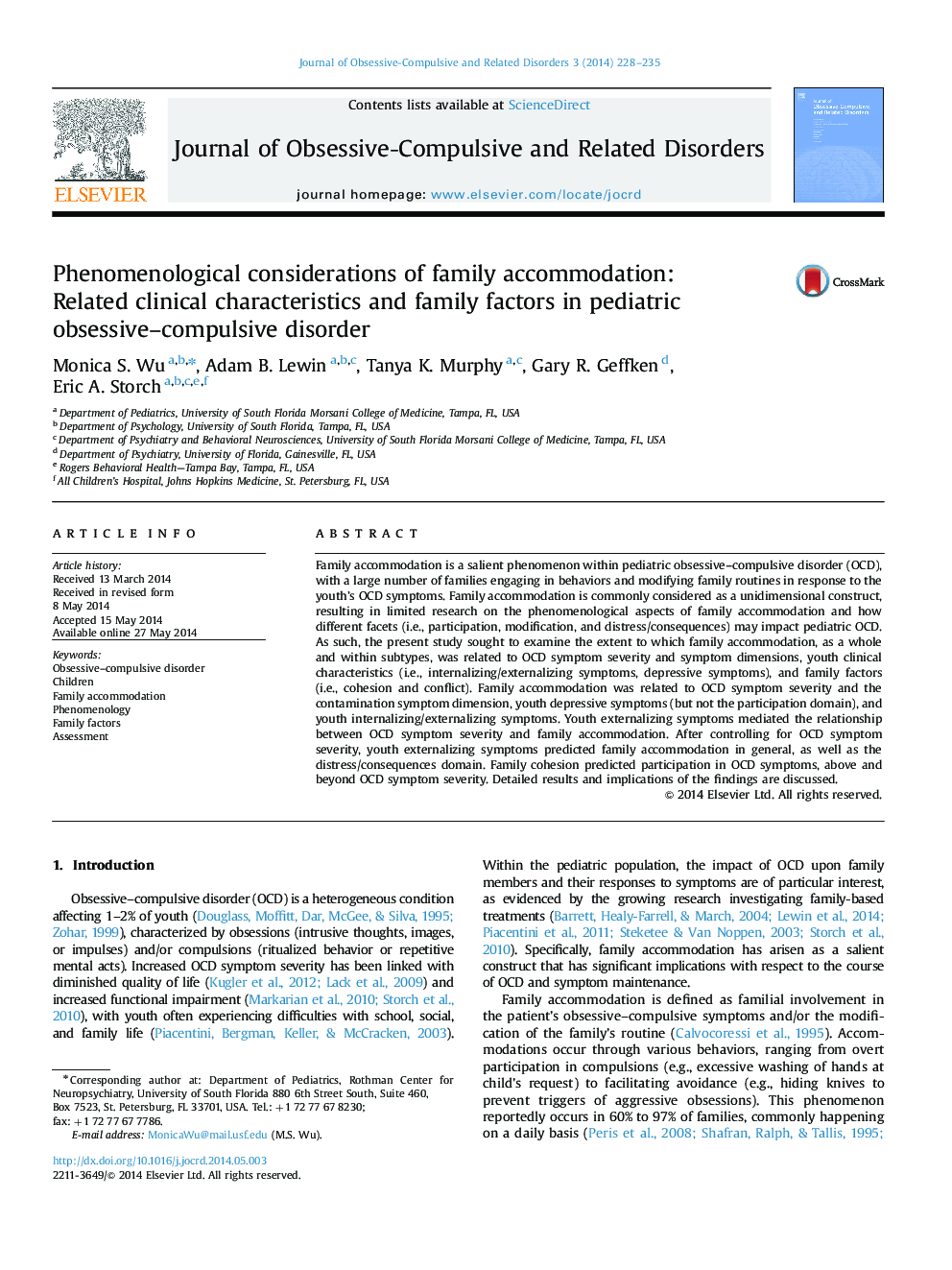 Phenomenological considerations of family accommodation: Related clinical characteristics and family factors in pediatric obsessive–compulsive disorder