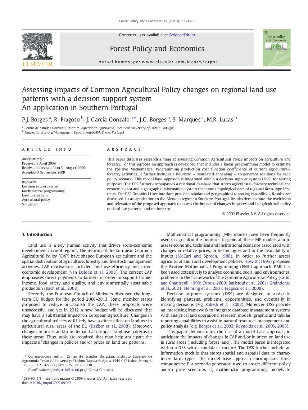 Assessing impacts of Common Agricultural Policy changes on regional land use patterns with a decision support system: An application in Southern Portugal