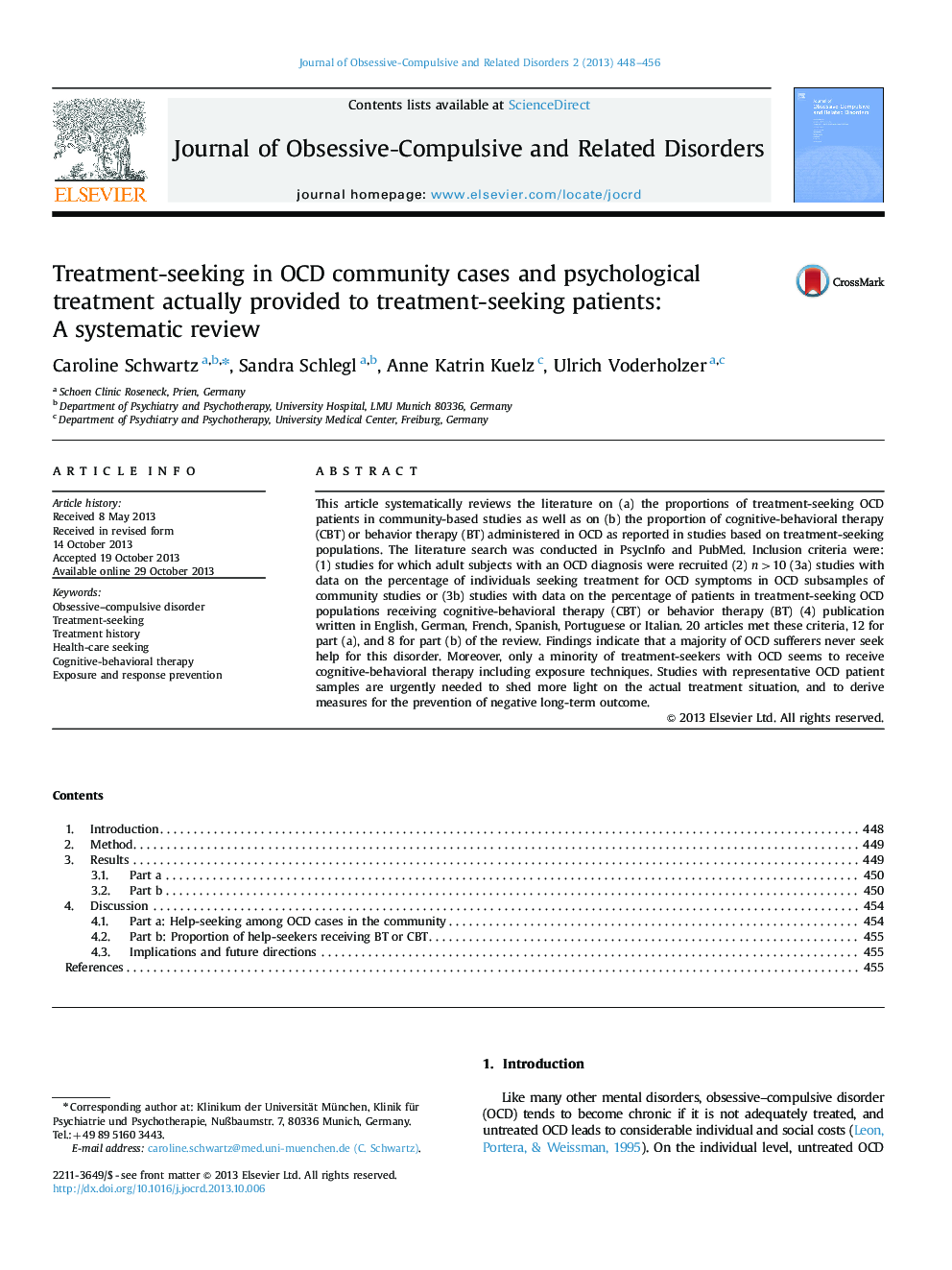 Treatment-seeking in OCD community cases and psychological treatment actually provided to treatment-seeking patients: A systematic review