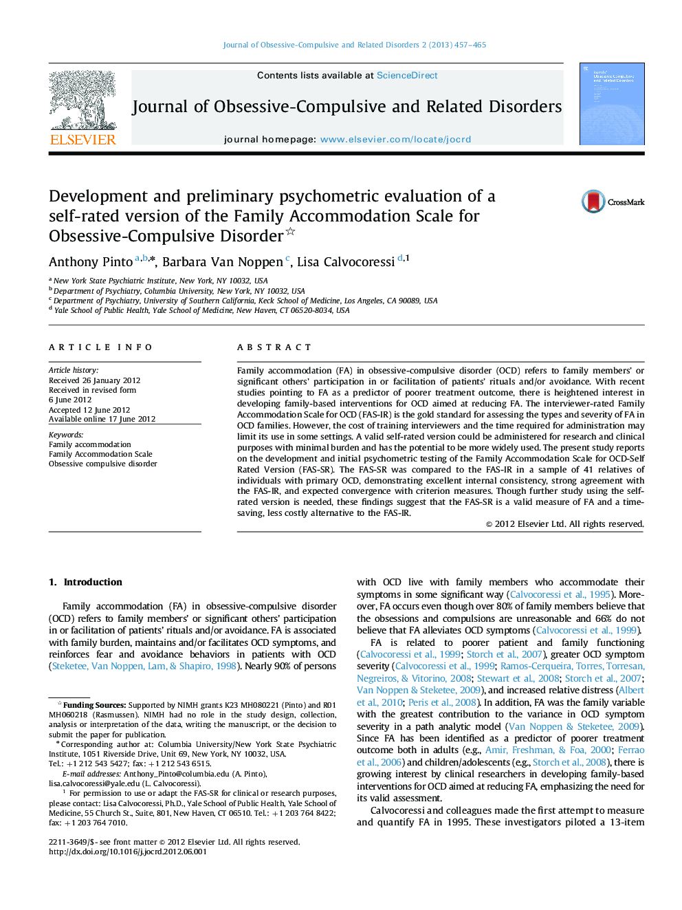 Development and preliminary psychometric evaluation of a self-rated version of the Family Accommodation Scale for Obsessive-Compulsive Disorder 