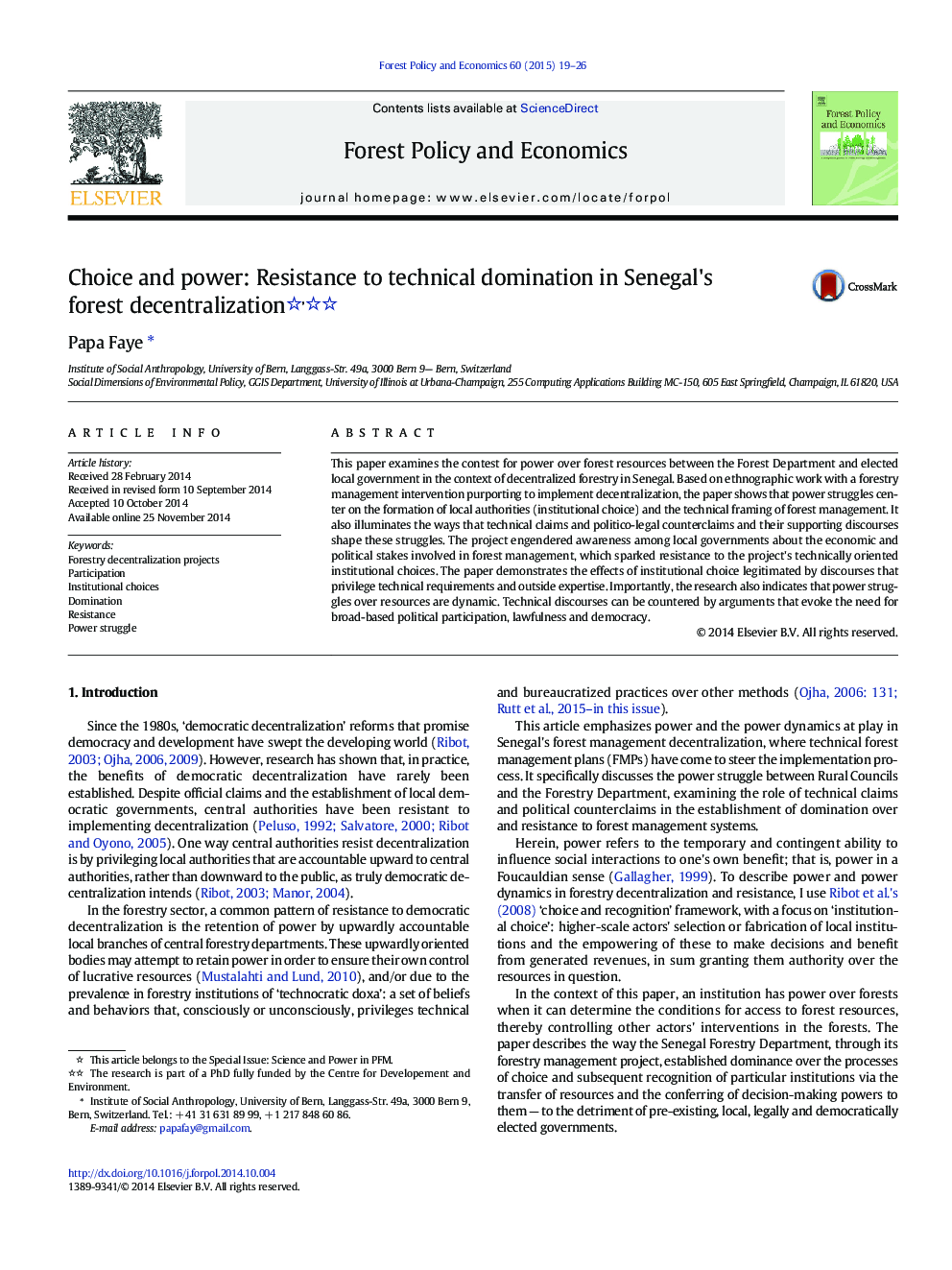 Choice and power: Resistance to technical domination in Senegal's forest decentralization 