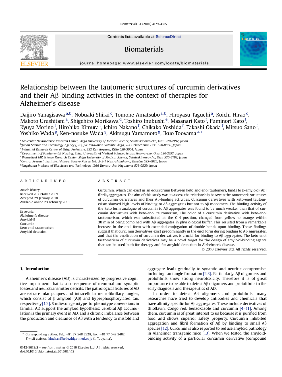 Relationship between the tautomeric structures of curcumin derivatives and their Aβ-binding activities in the context of therapies for Alzheimer's disease