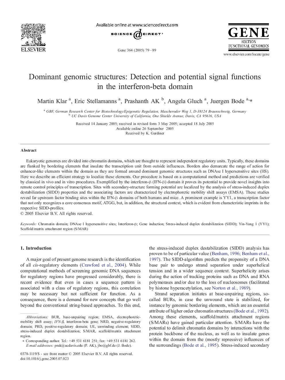 Dominant genomic structures: Detection and potential signal functions in the interferon-beta domain