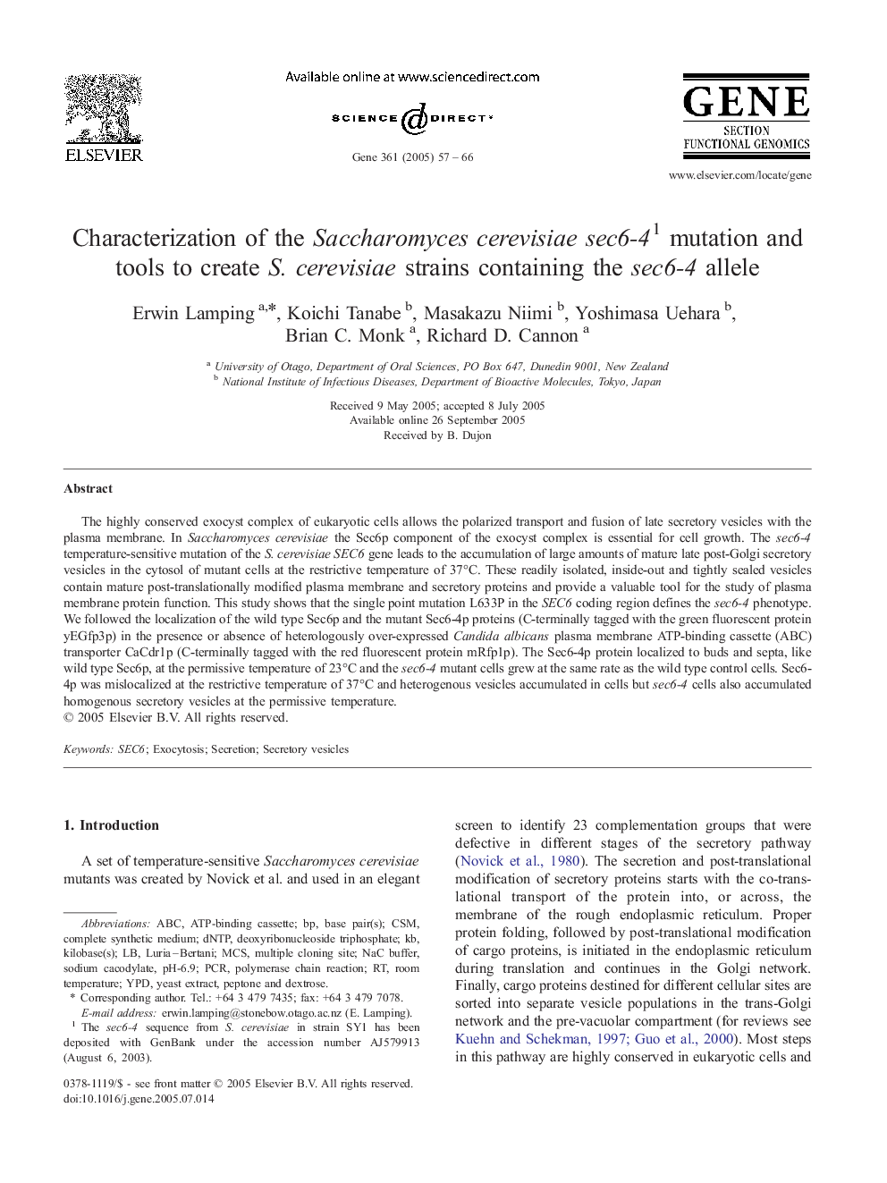 Characterization of the Saccharomyces cerevisiae sec6-41 mutation and tools to create S. cerevisiae strains containing the sec6-4 allele