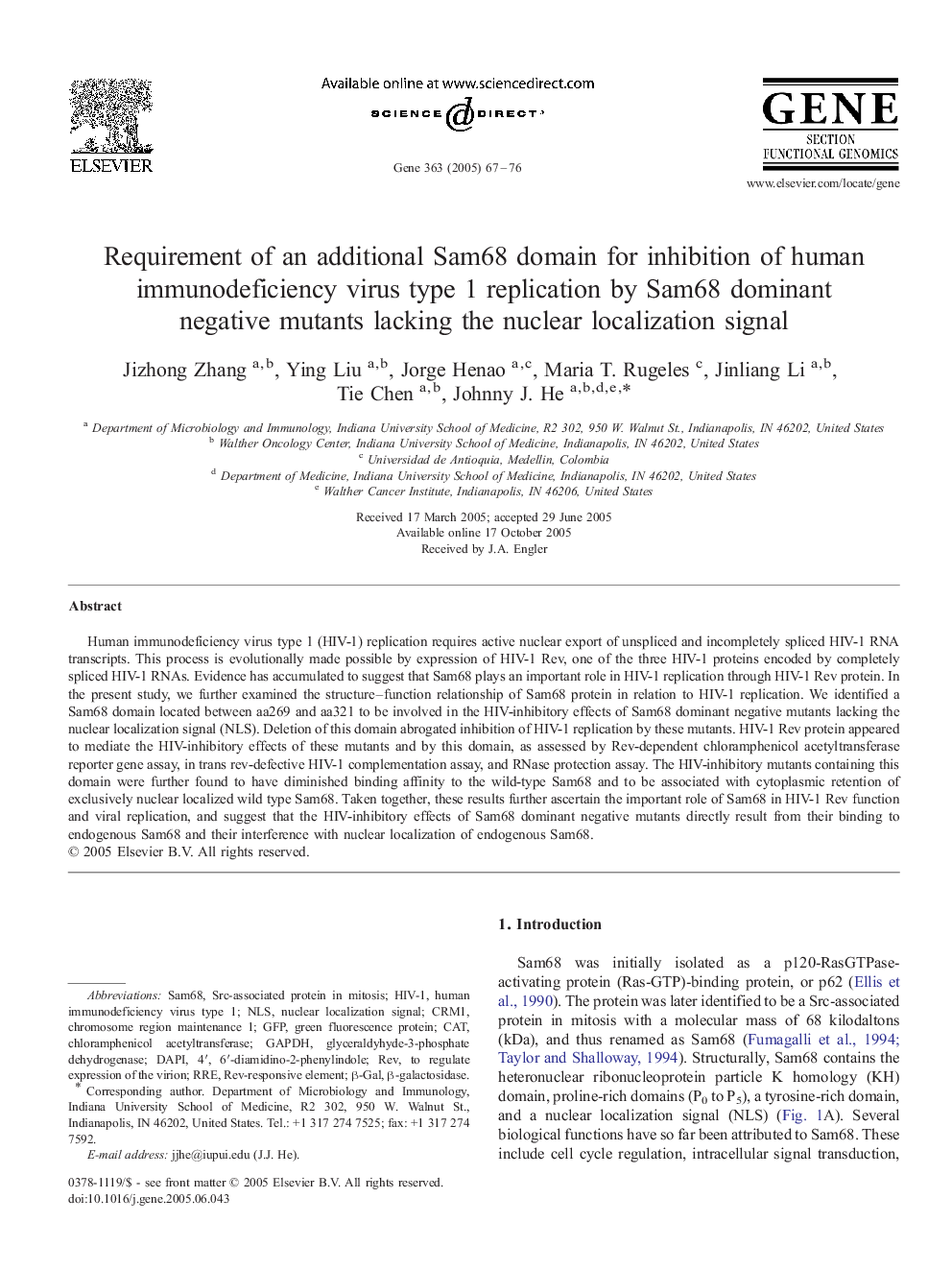 Requirement of an additional Sam68 domain for inhibition of human immunodeficiency virus type 1 replication by Sam68 dominant negative mutants lacking the nuclear localization signal