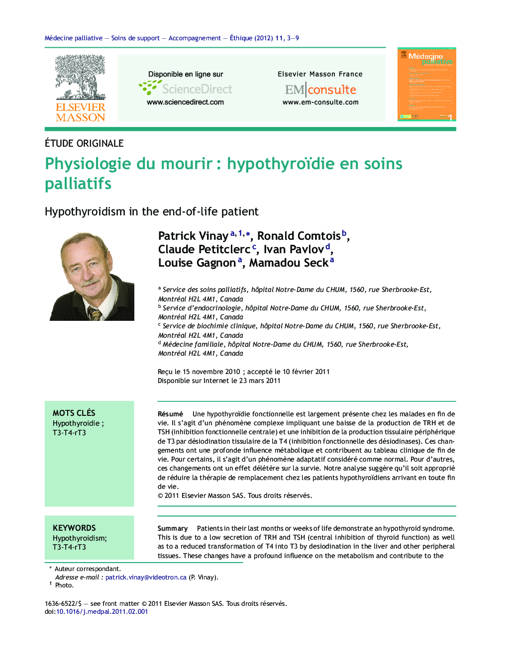 Physiologie du mourirÂ : hypothyroïdie en soins palliatifs