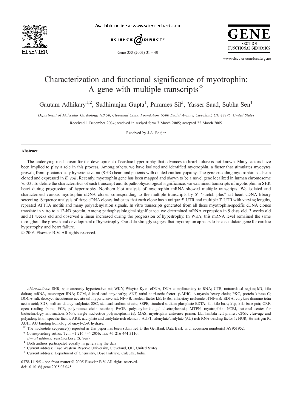 Characterization and functional significance of myotrophin: A gene with multiple transcripts