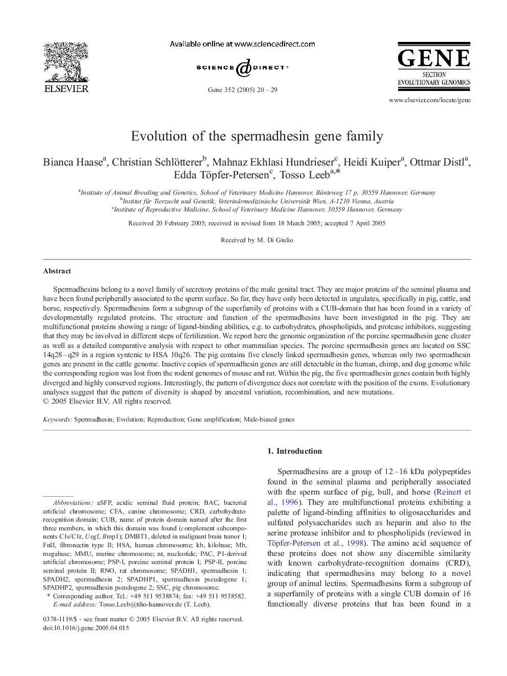 Evolution of the spermadhesin gene family