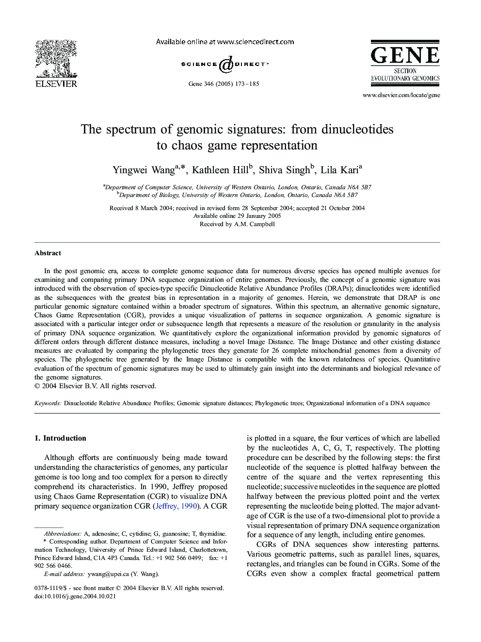 The spectrum of genomic signatures: from dinucleotides to chaos game representation