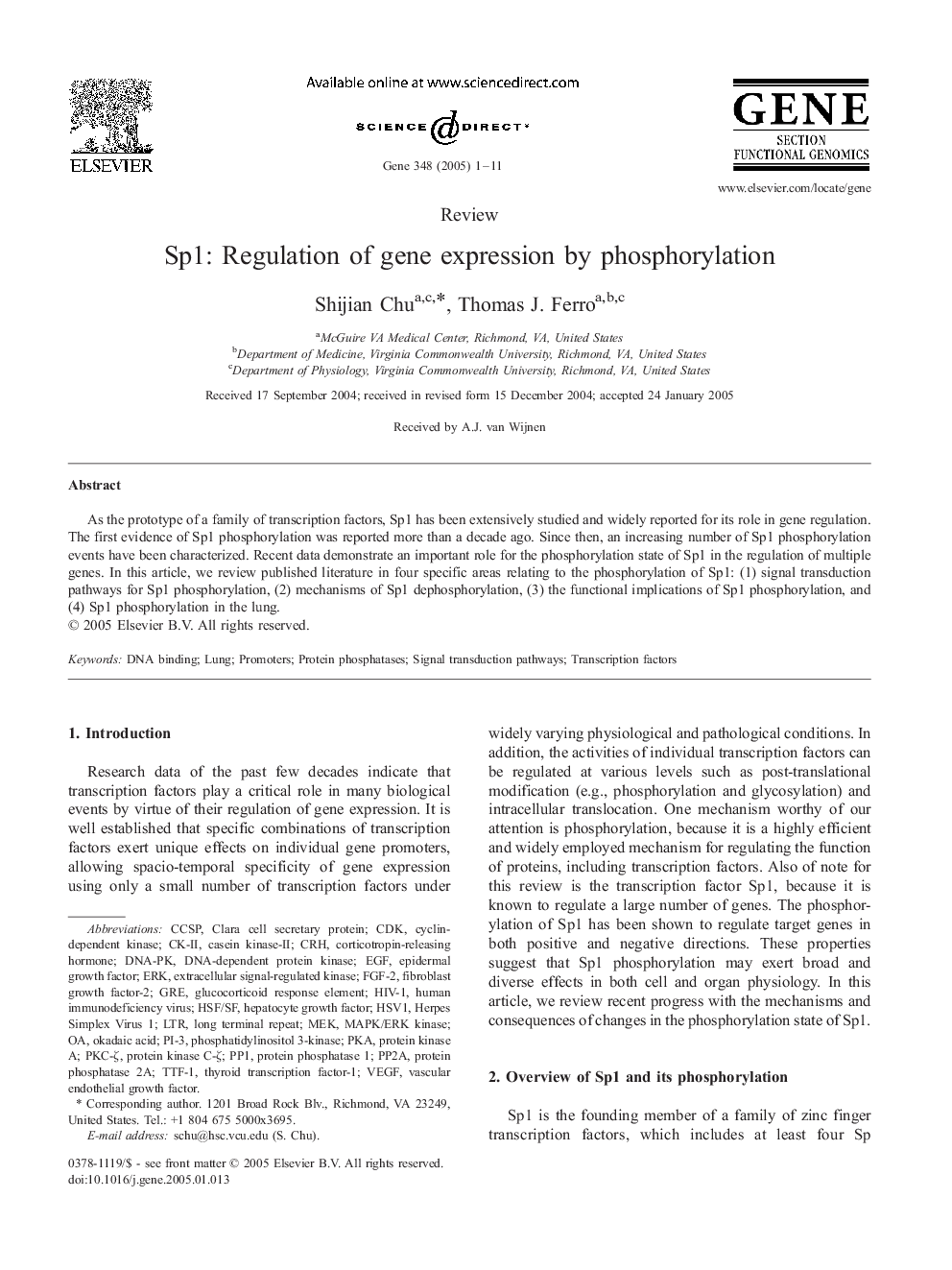 Sp1: Regulation of gene expression by phosphorylation