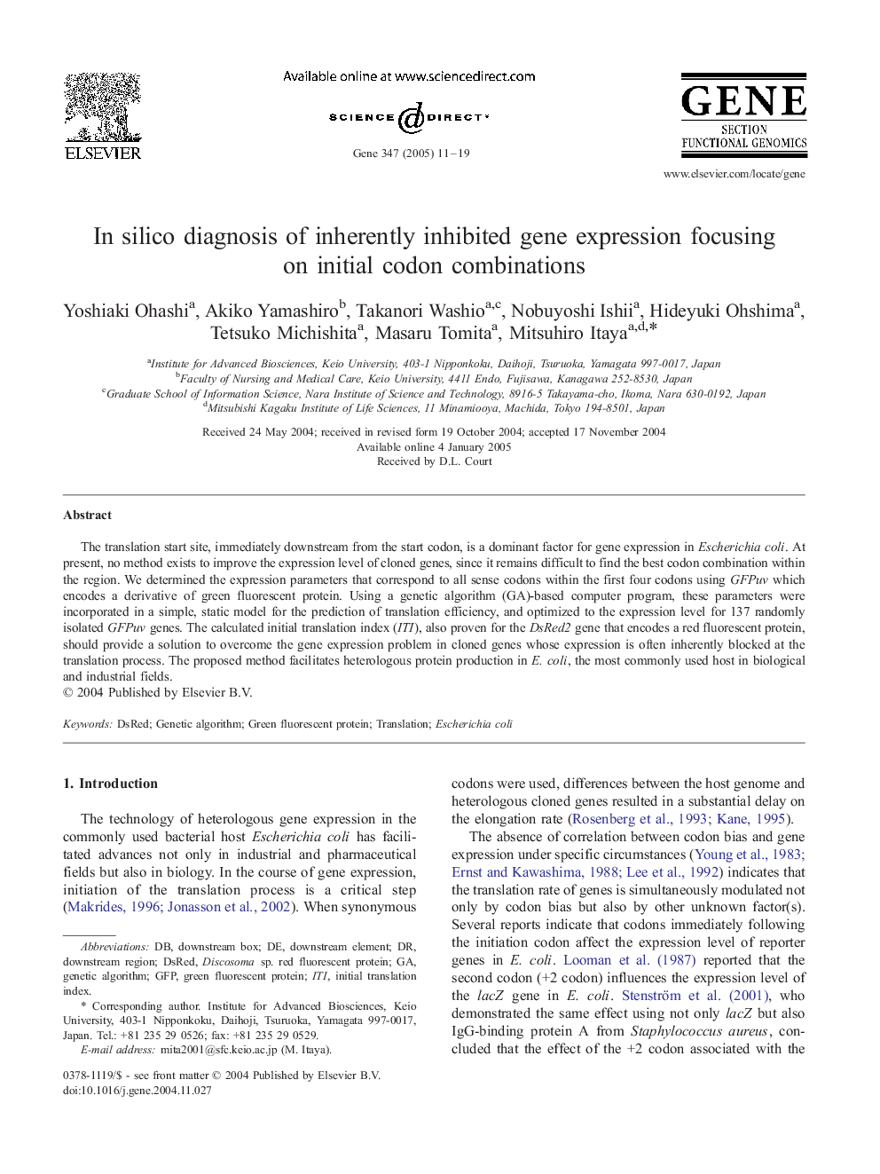 In silico diagnosis of inherently inhibited gene expression focusing on initial codon combinations