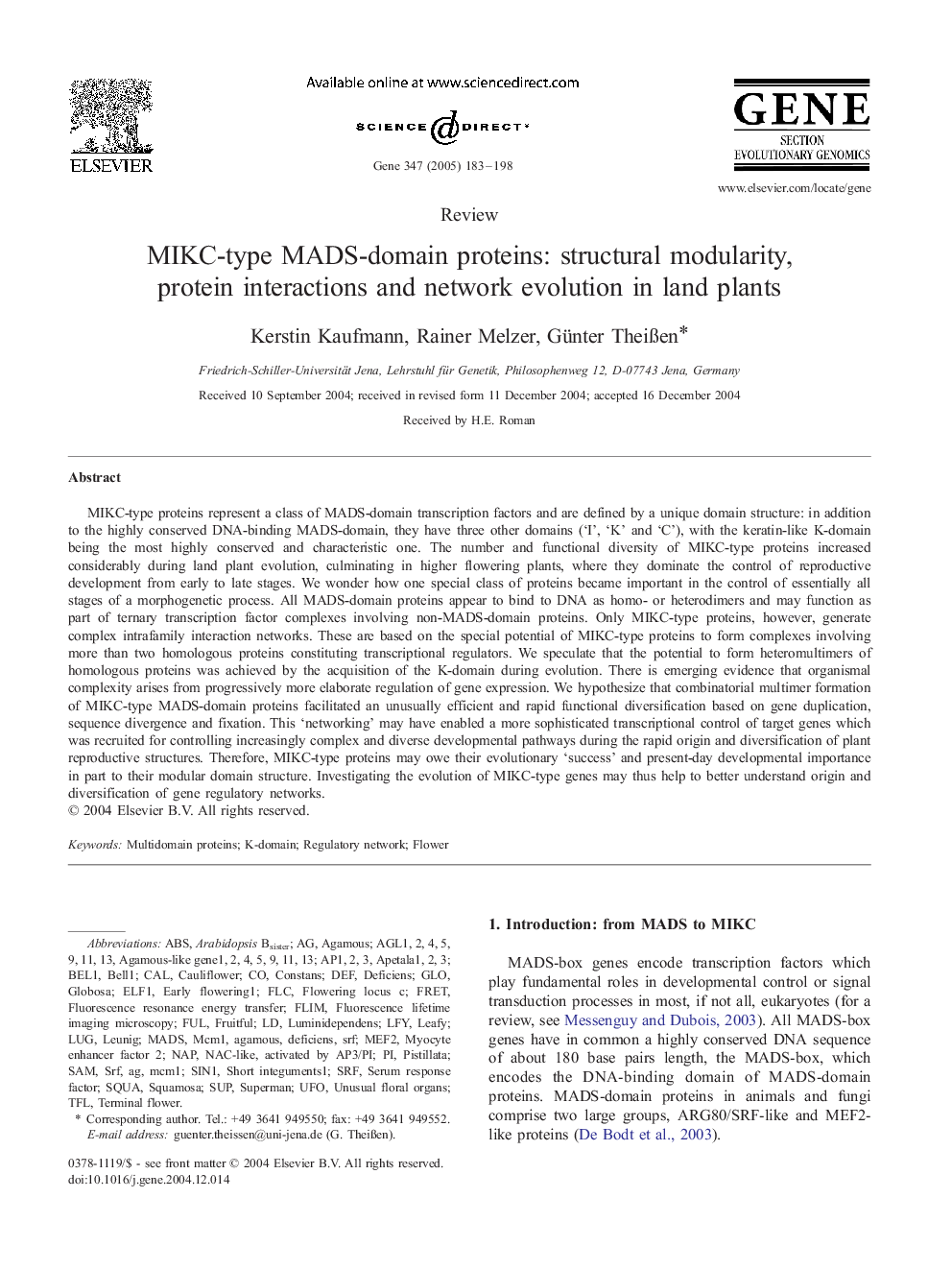 MIKC-type MADS-domain proteins: structural modularity, protein interactions and network evolution in land plants