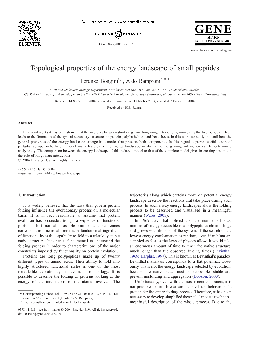 Topological properties of the energy landscape of small peptides