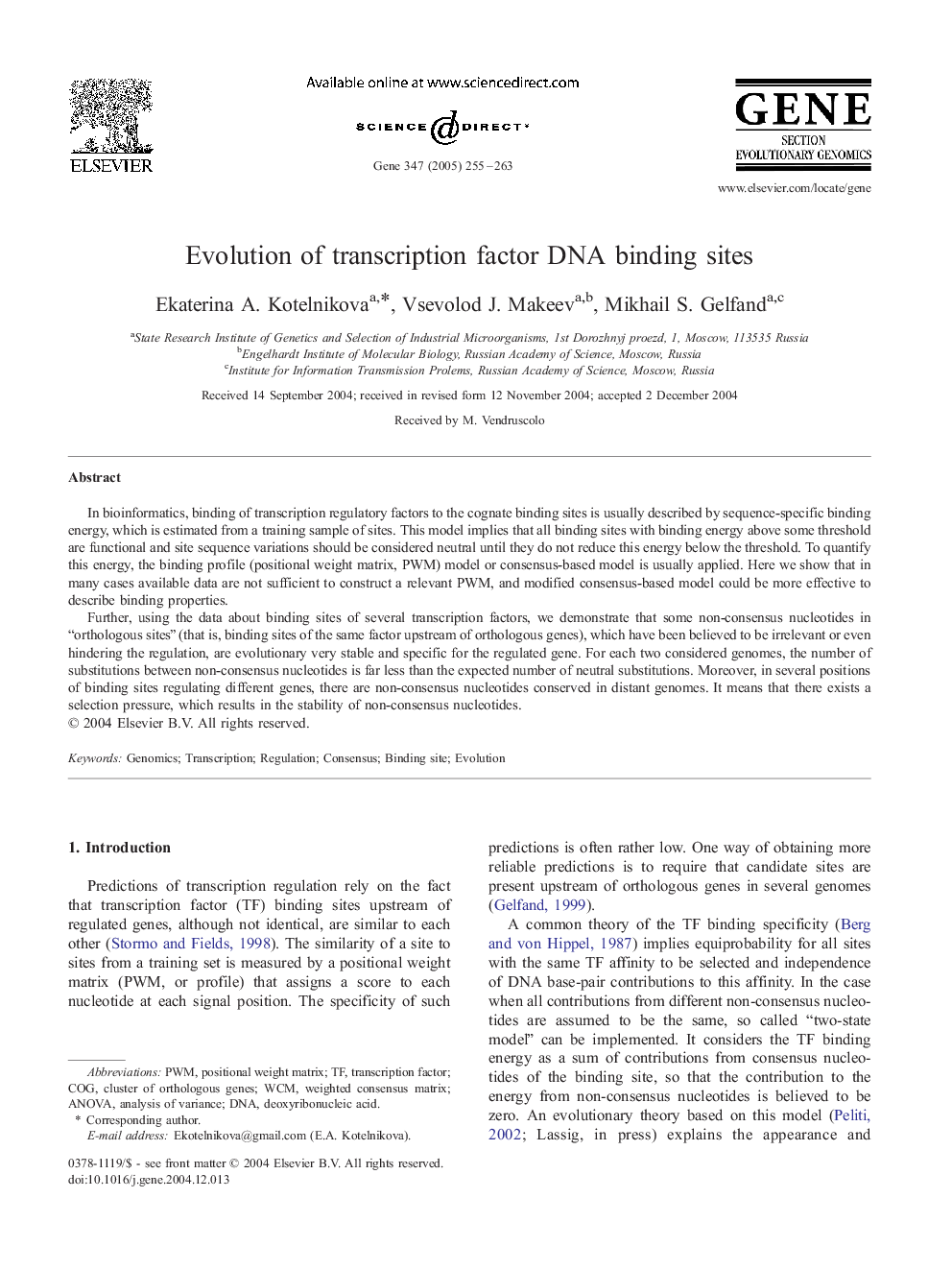 Evolution of transcription factor DNA binding sites