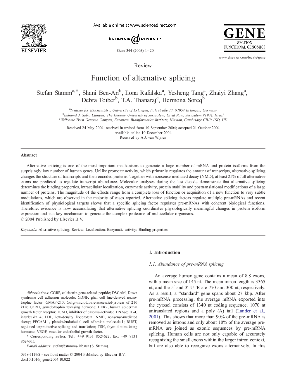 Function of alternative splicing