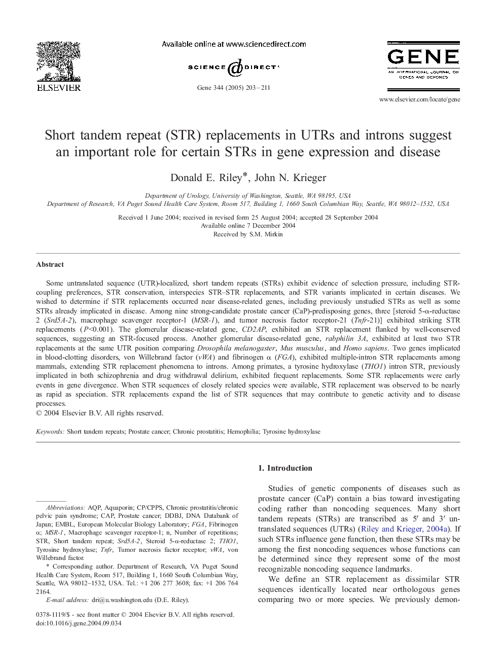 Short tandem repeat (STR) replacements in UTRs and introns suggest an important role for certain STRs in gene expression and disease