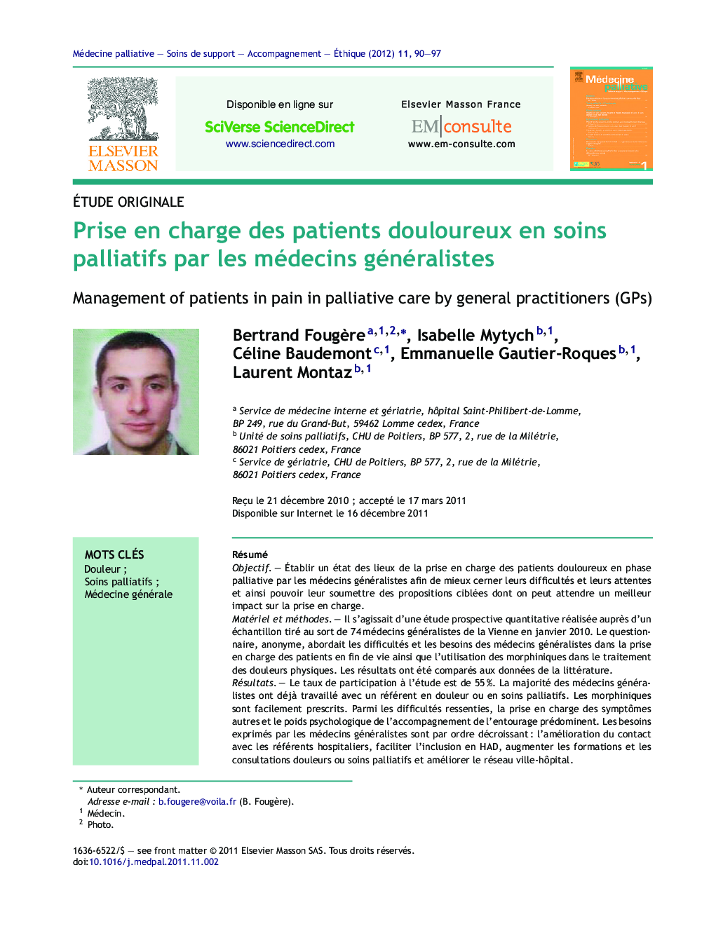 Prise en charge des patients douloureux en soins palliatifs par les médecins généralistes