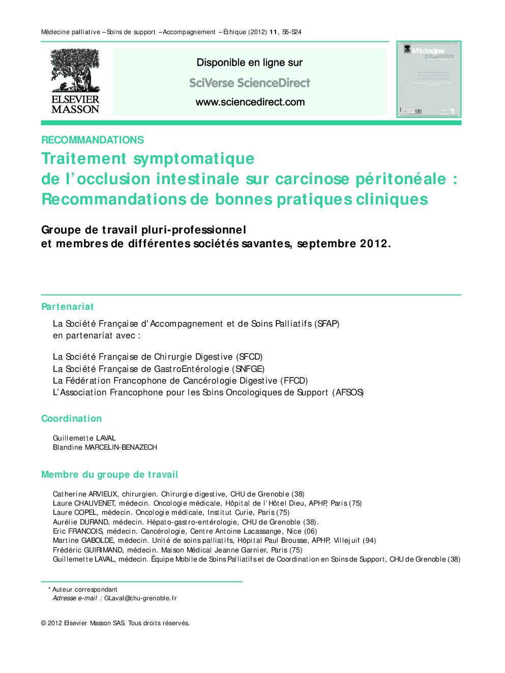 Traitement symptomatique de l'occlusion intestinale sur carcinose péritonéale : Recommandations de bonnes pratiques cliniques