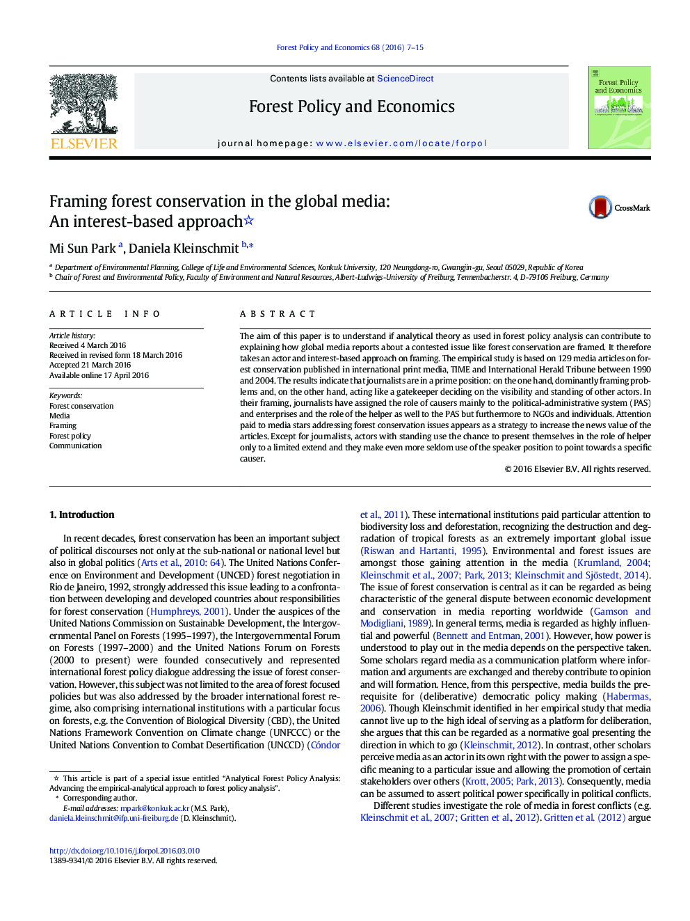 Framing forest conservation in the global media: An interest-based approach 