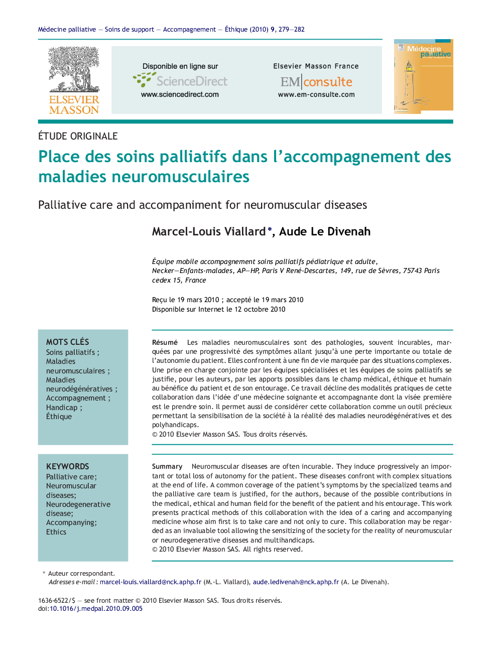 Place des soins palliatifs dans l'accompagnement des maladies neuromusculaires