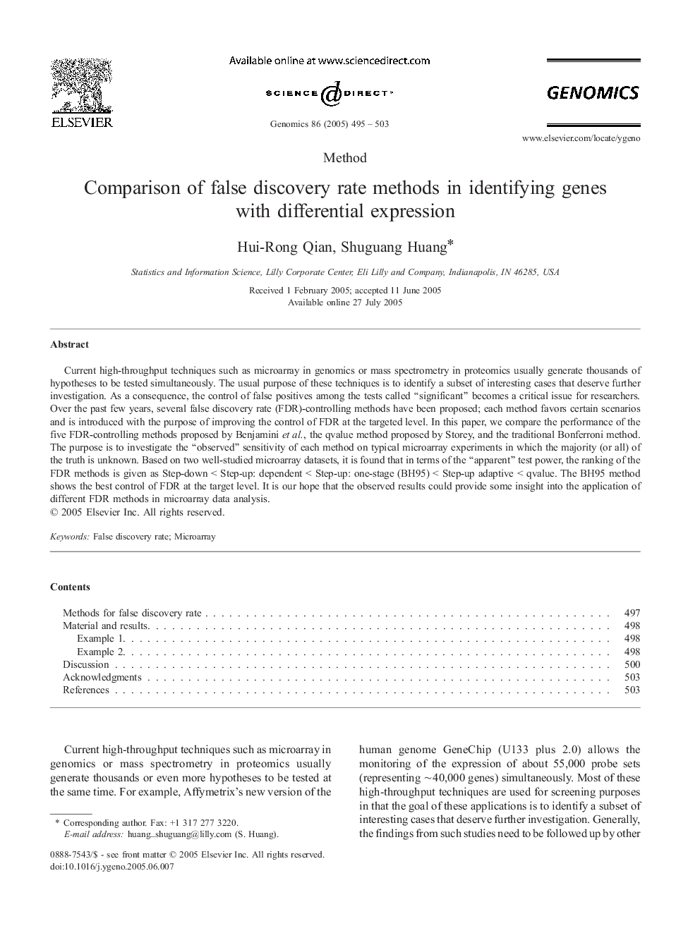 Comparison of false discovery rate methods in identifying genes with differential expression