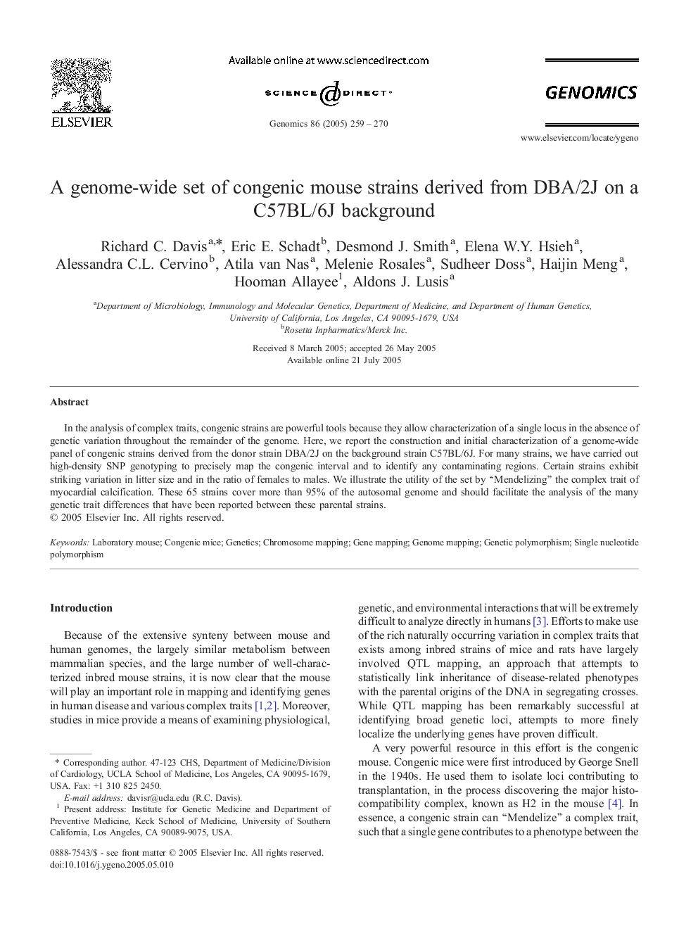 A genome-wide set of congenic mouse strains derived from DBA/2J on a C57BL/6J background