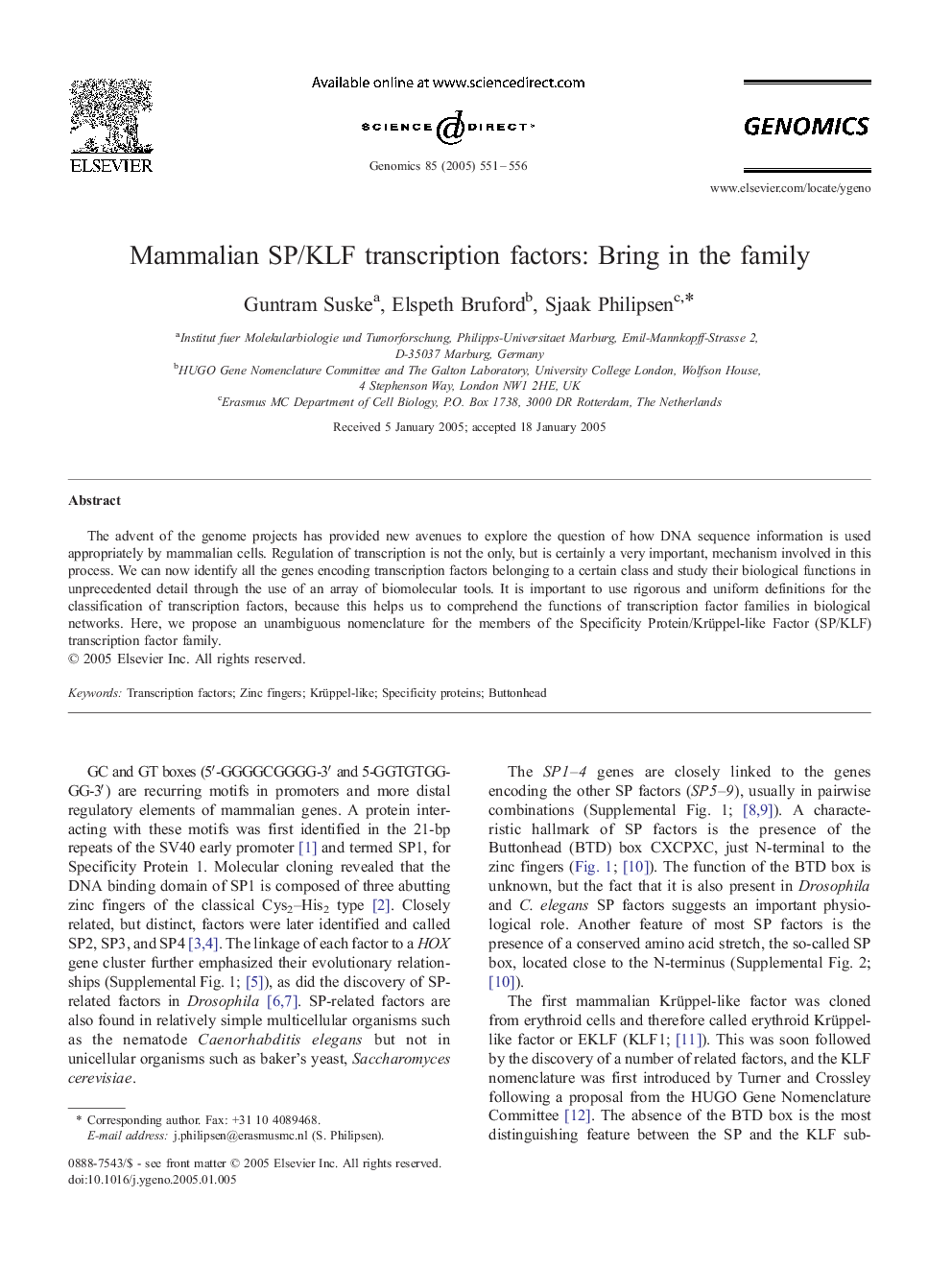 Mammalian SP/KLF transcription factors: Bring in the family