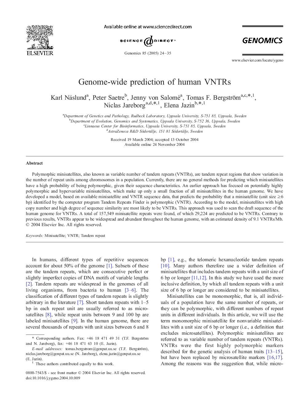 Genome-wide prediction of human VNTRs