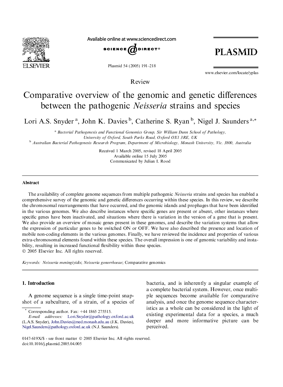 Comparative overview of the genomic and genetic differences between the pathogenic Neisseria strains and species