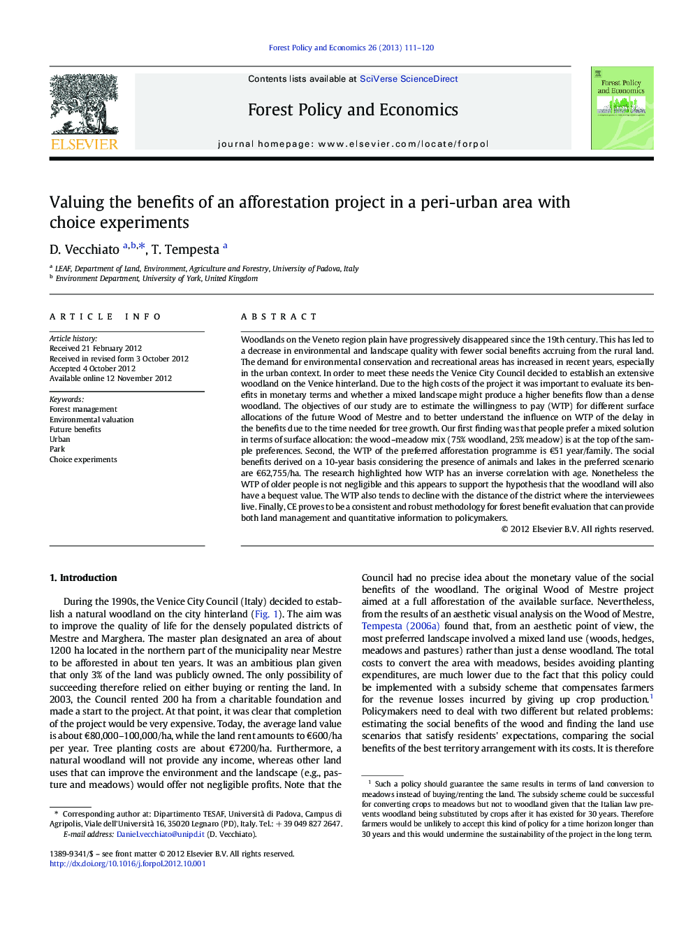 Valuing the benefits of an afforestation project in a peri-urban area with choice experiments