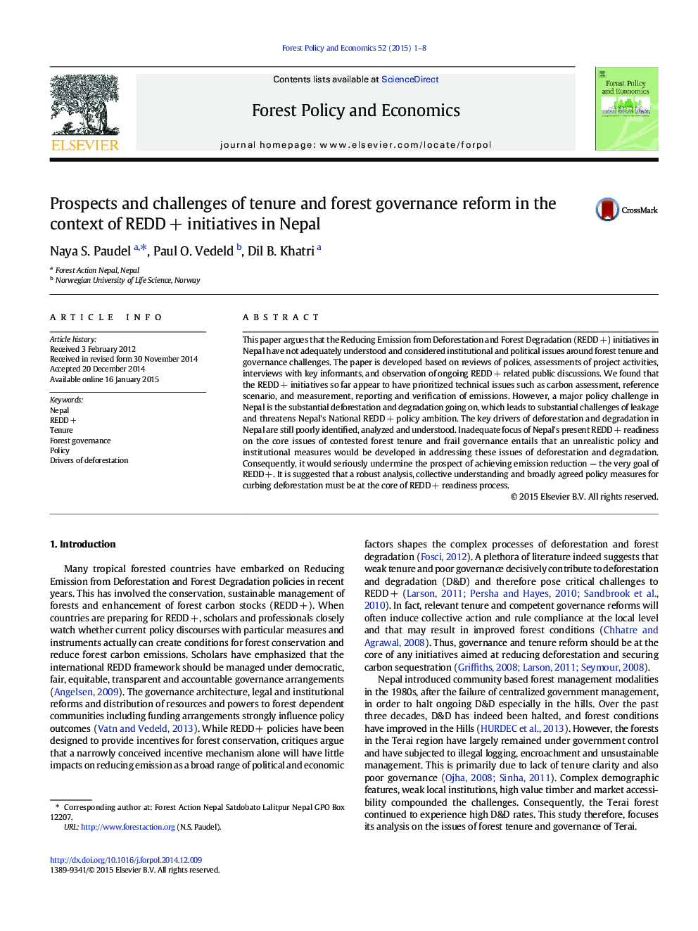 Prospects and challenges of tenure and forest governance reform in the context of REDD + initiatives in Nepal