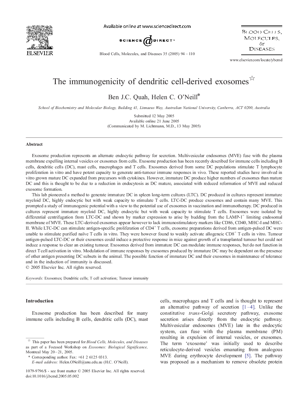 The immunogenicity of dendritic cell-derived exosomes