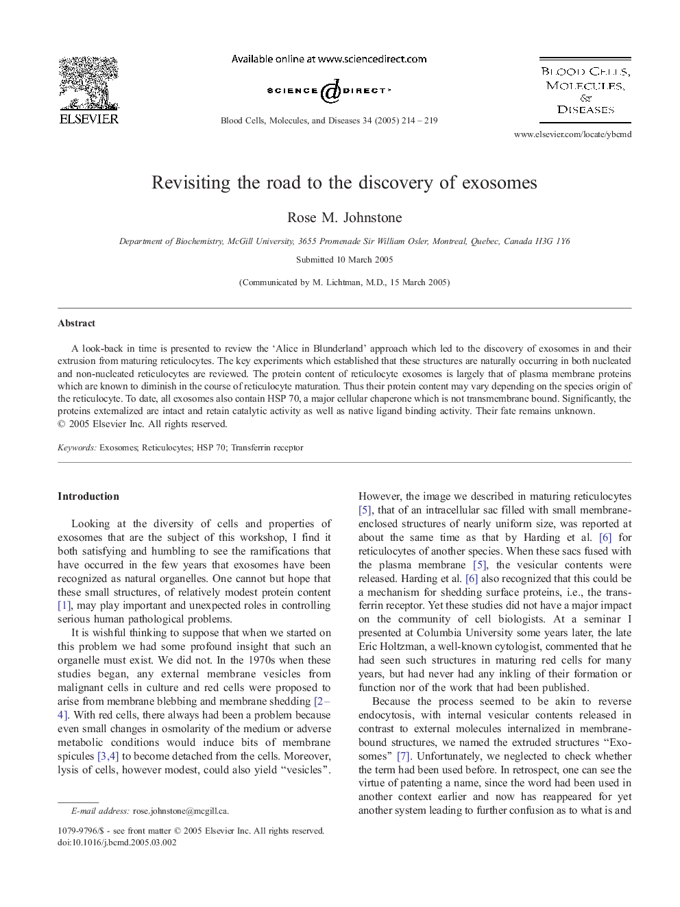 Revisiting the road to the discovery of exosomes