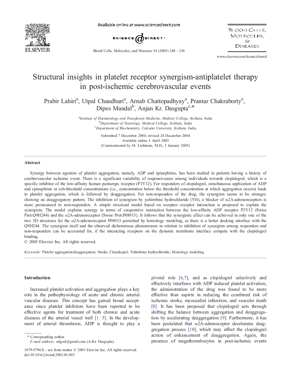 Structural insights in platelet receptor synergism-antiplatelet therapy in post-ischemic cerebrovascular events