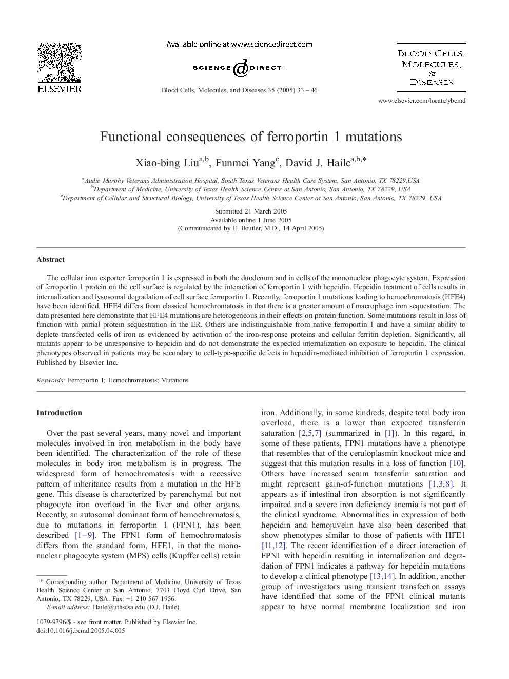 Functional consequences of ferroportin 1 mutations