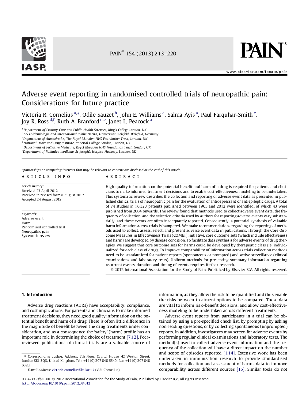 Adverse event reporting in randomised controlled trials of neuropathic pain: Considerations for future practice