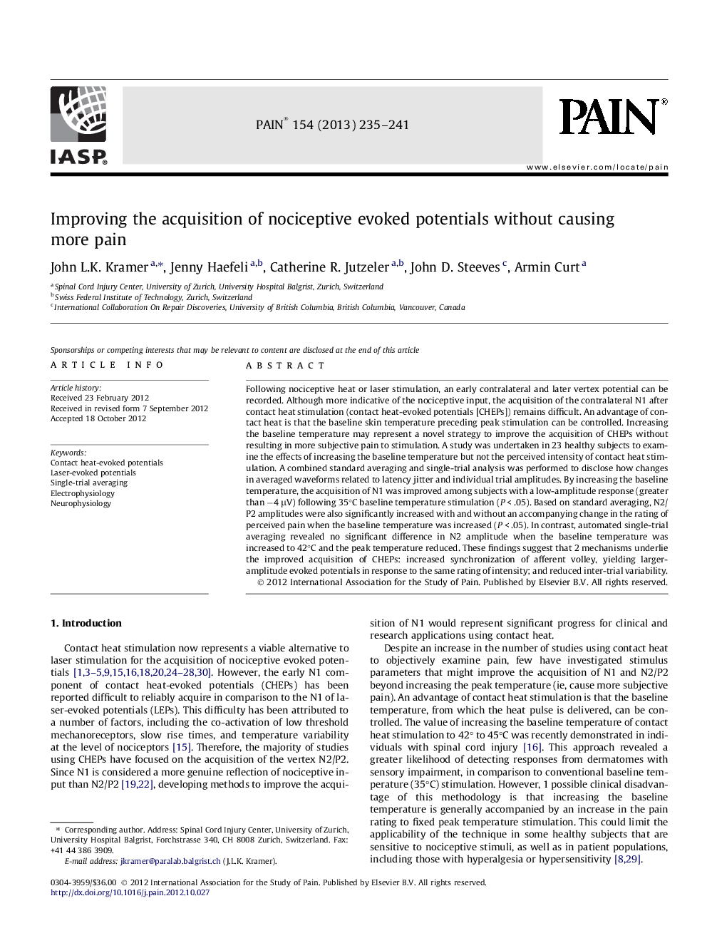 Improving the acquisition of nociceptive evoked potentials without causing more pain