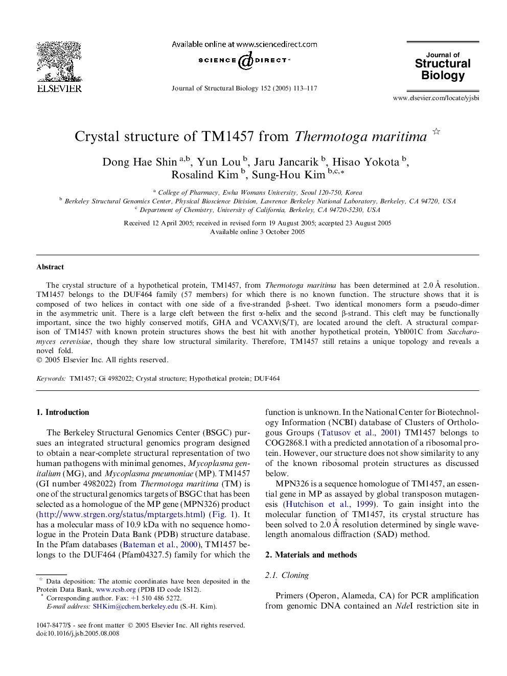 Crystal structure of TM1457 from Thermotoga maritima