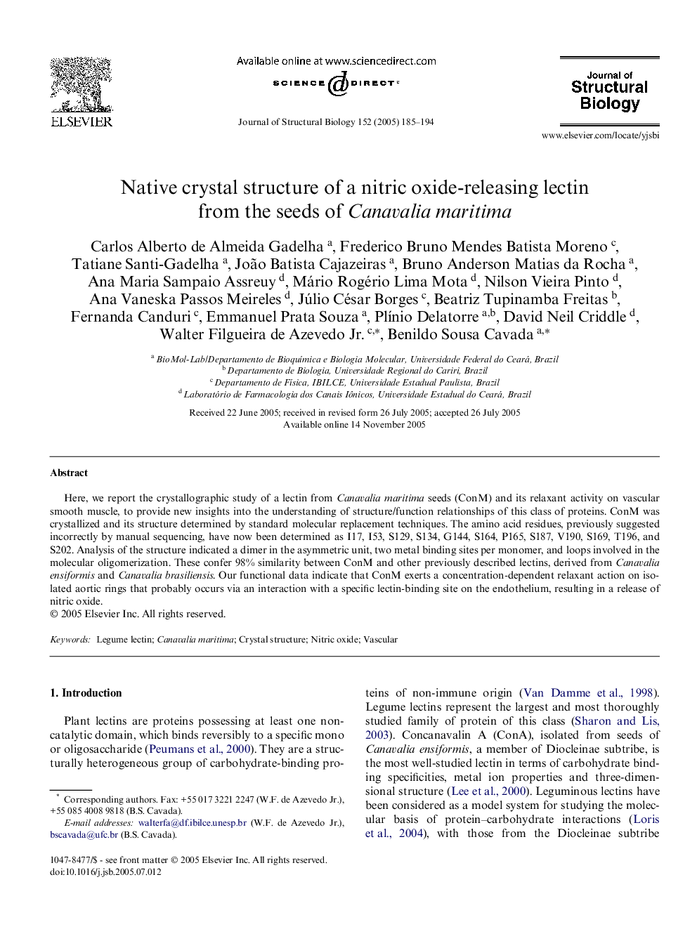 Native crystal structure of a nitric oxide-releasing lectin from the seeds of Canavalia maritima