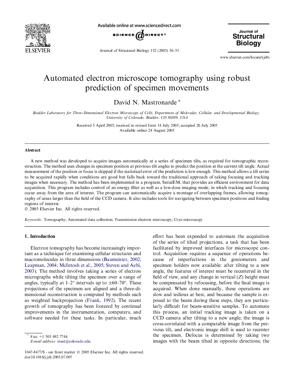 Automated electron microscope tomography using robust prediction of specimen movements