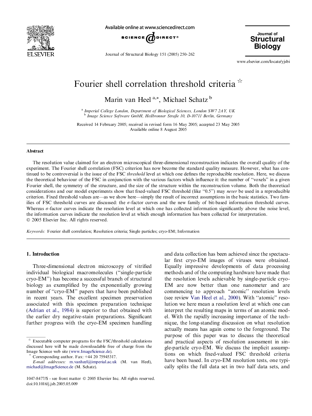 Fourier shell correlation threshold criteria