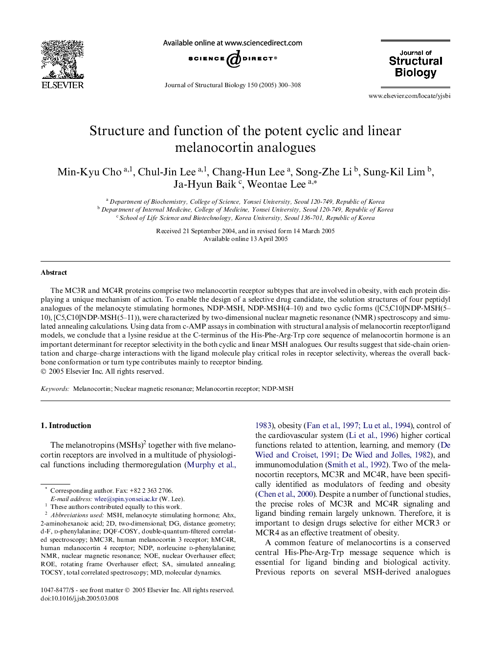 Structure and function of the potent cyclic and linear melanocortin analogues