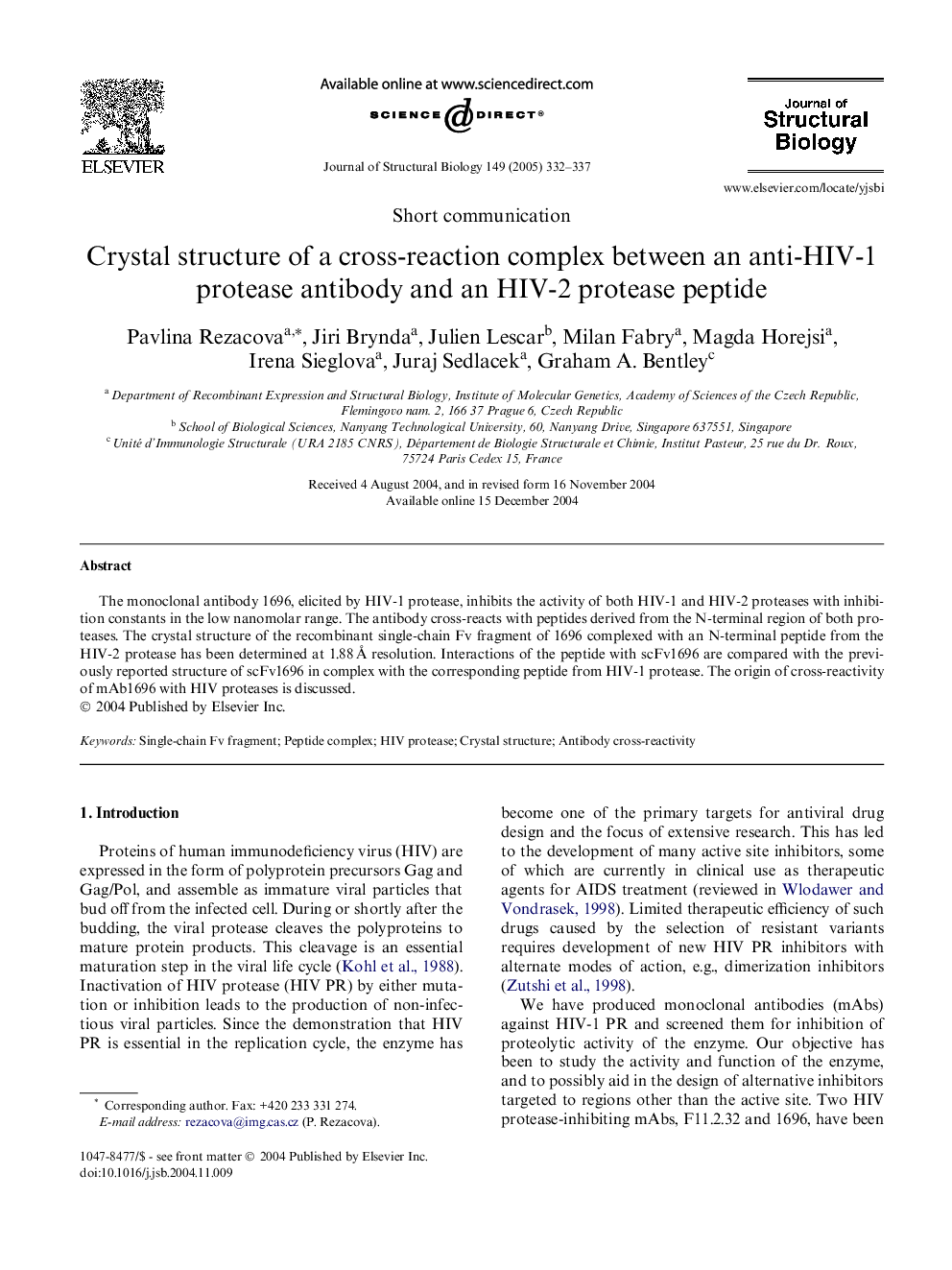 Crystal structure of a cross-reaction complex between an anti-HIV-1 protease antibody and an HIV-2 protease peptide