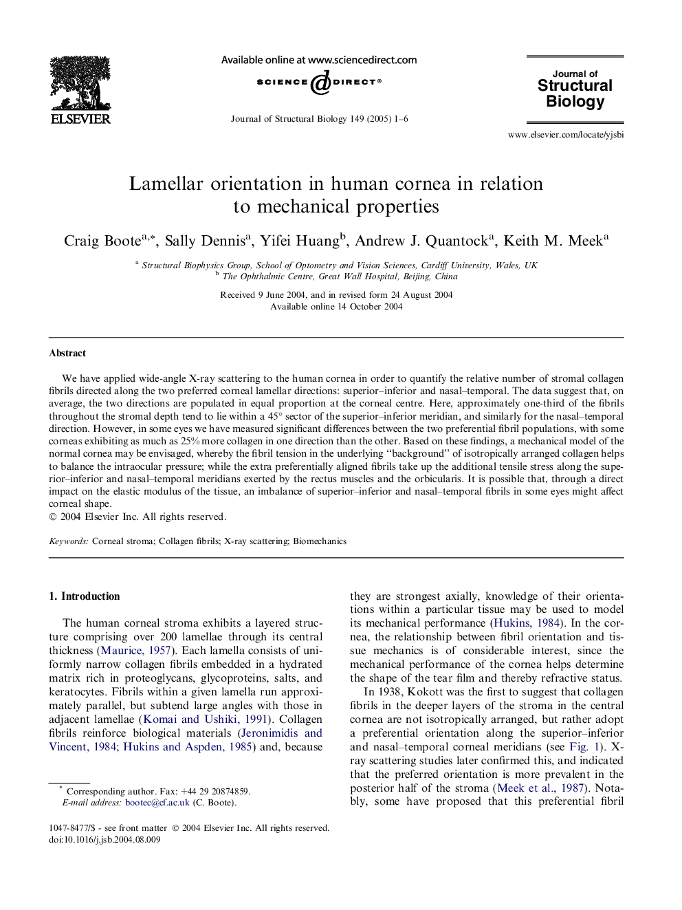 Lamellar orientation in human cornea in relation to mechanical properties