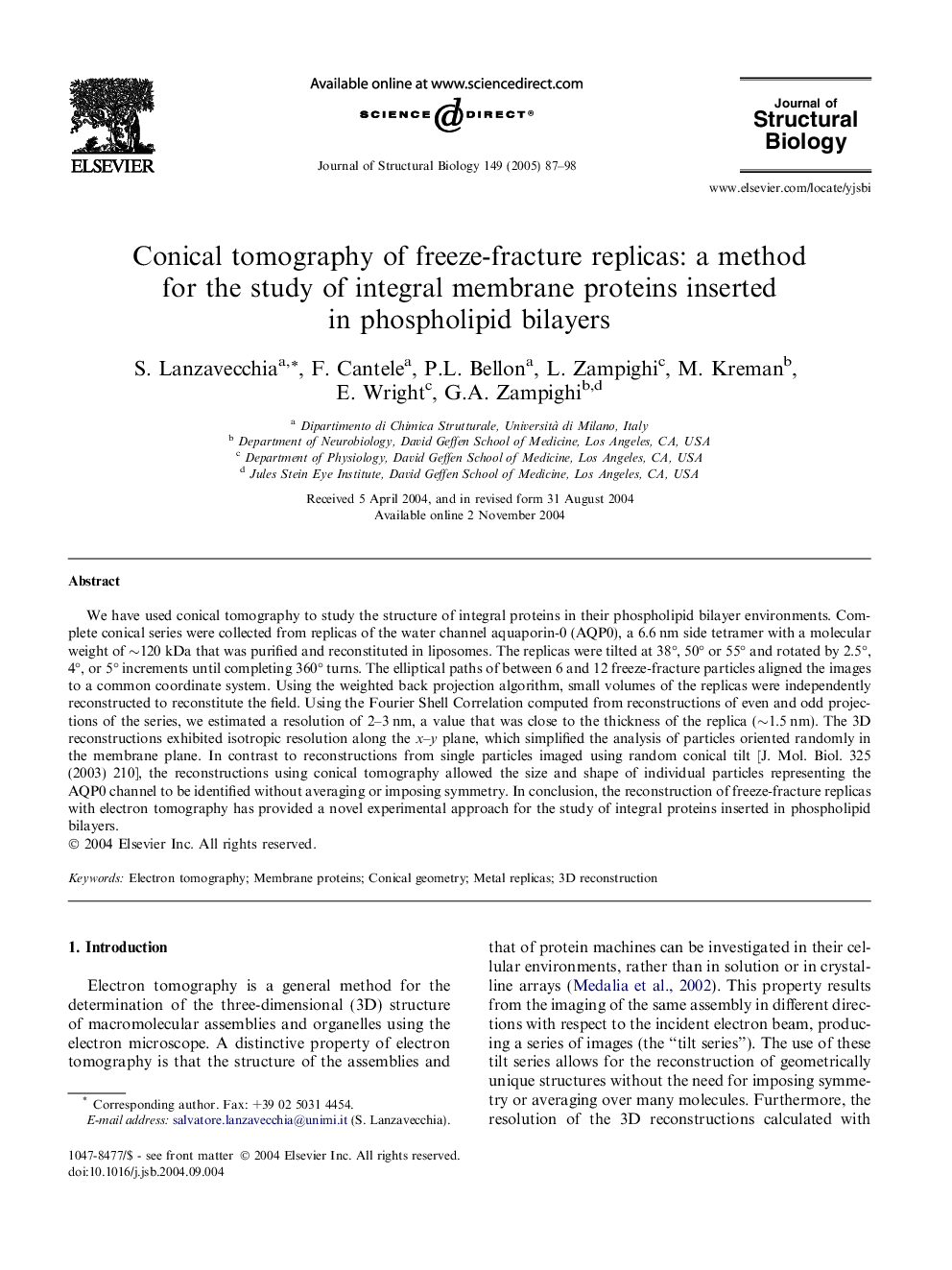 Conical tomography of freeze-fracture replicas: a method for the study of integral membrane proteins inserted in phospholipid bilayers