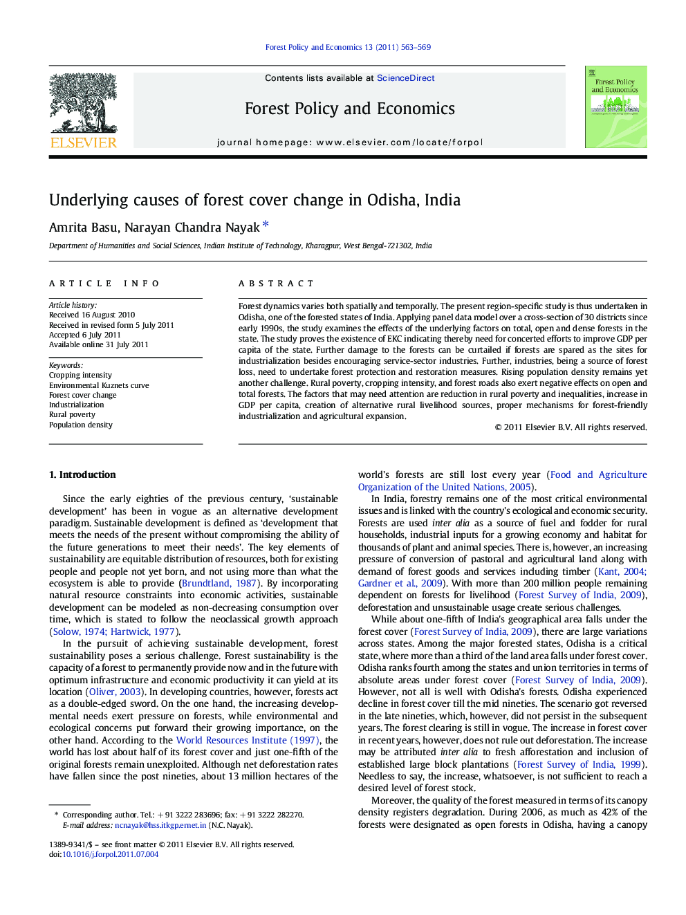 Underlying causes of forest cover change in Odisha, India