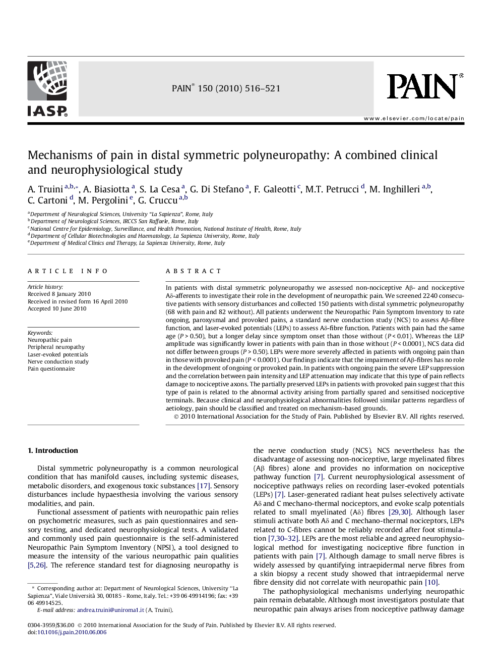 Mechanisms of pain in distal symmetric polyneuropathy: A combined clinical and neurophysiological study